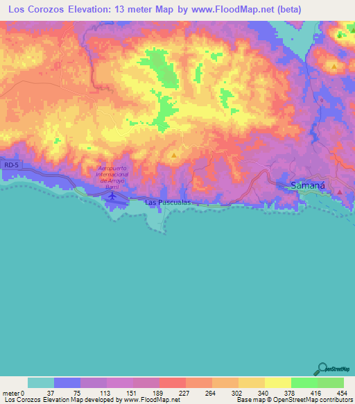 Los Corozos,Dominican Republic Elevation Map