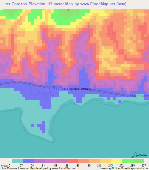 Los Corozos,Dominican Republic Elevation Map