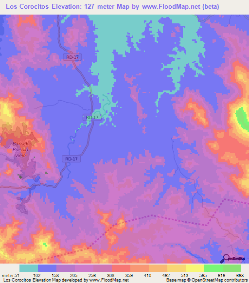 Los Corocitos,Dominican Republic Elevation Map