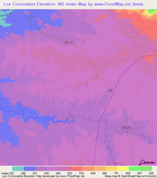 Los Corcovados,Dominican Republic Elevation Map