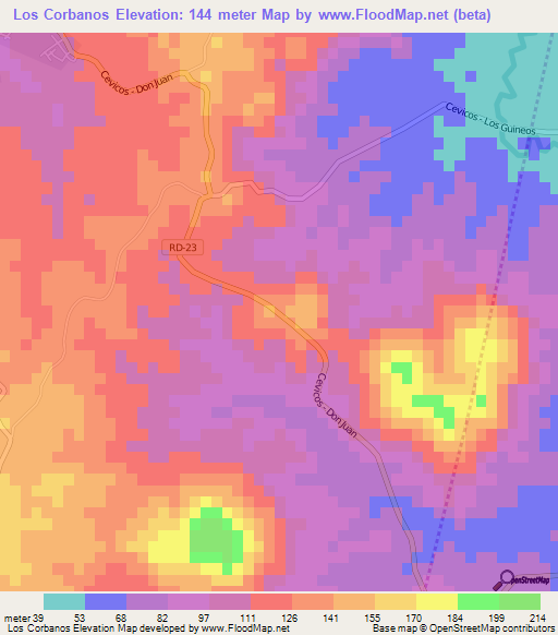 Los Corbanos,Dominican Republic Elevation Map