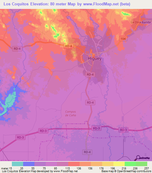 Los Coquitos,Dominican Republic Elevation Map