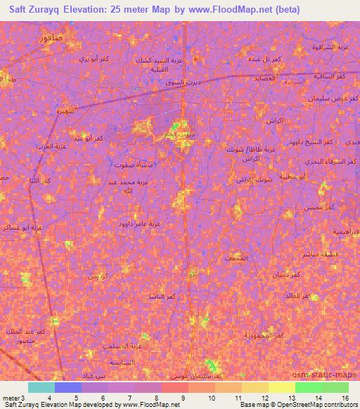 Saft Zurayq,Egypt Elevation Map