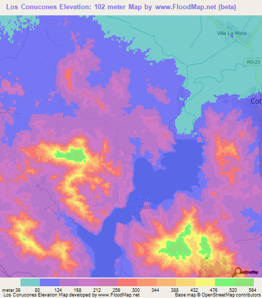 Los Conucones,Dominican Republic Elevation Map