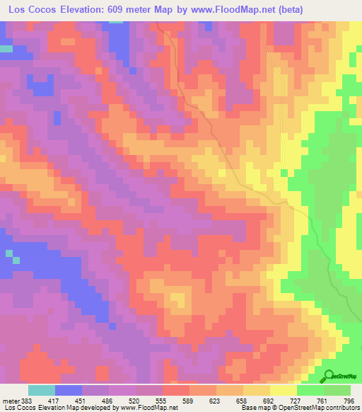 Los Cocos,Dominican Republic Elevation Map