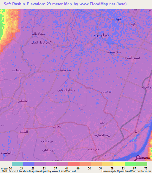 Saft Rashin,Egypt Elevation Map