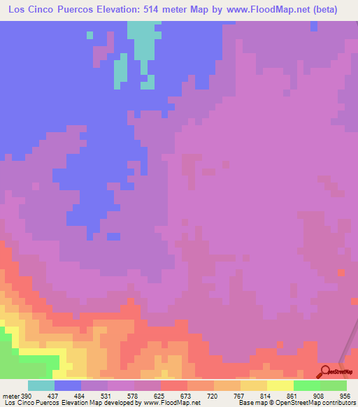 Los Cinco Puercos,Dominican Republic Elevation Map