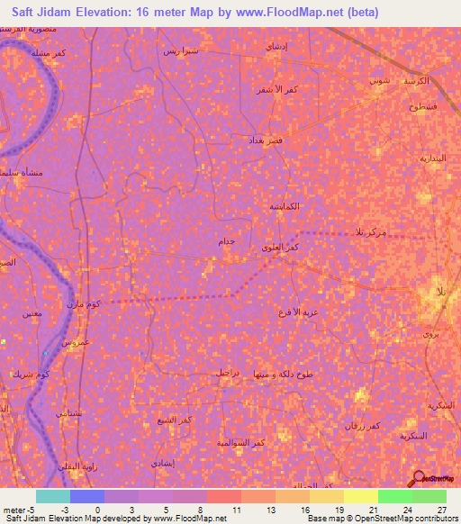 Saft Jidam,Egypt Elevation Map