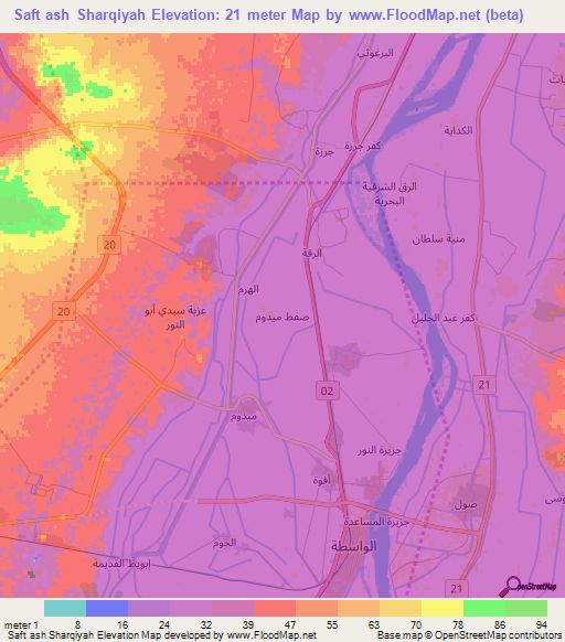 Saft ash Sharqiyah,Egypt Elevation Map