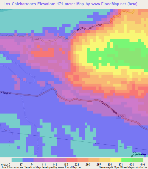 Los Chicharrones,Dominican Republic Elevation Map