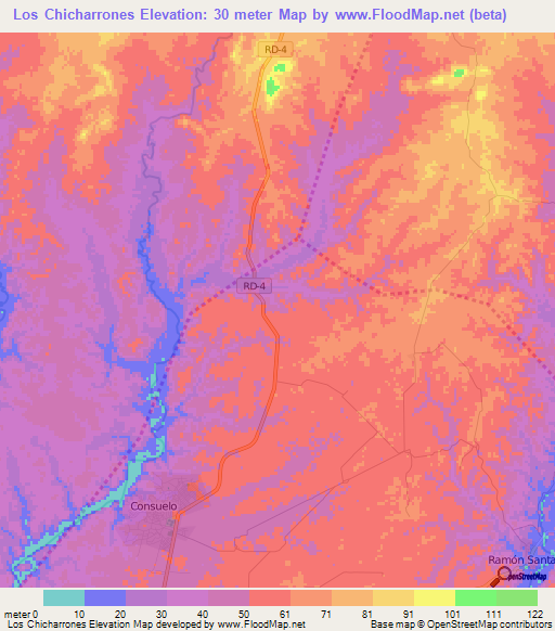 Los Chicharrones,Dominican Republic Elevation Map