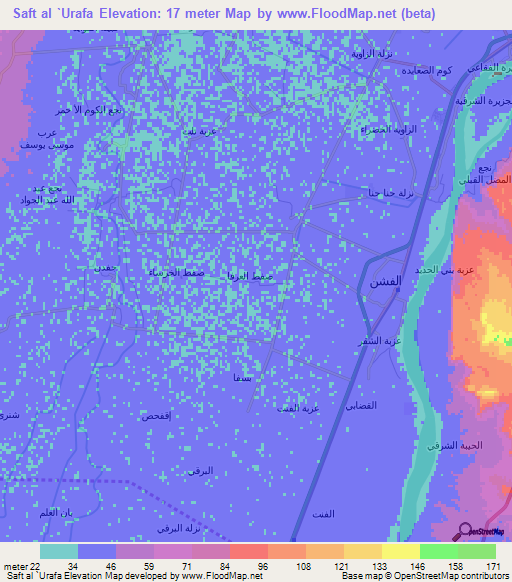 Saft al `Urafa,Egypt Elevation Map