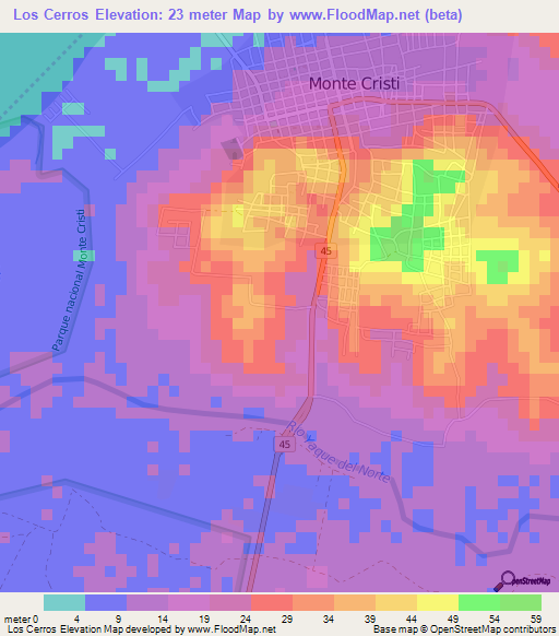 Los Cerros,Dominican Republic Elevation Map