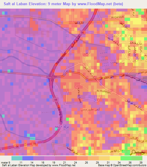 Saft al Laban,Egypt Elevation Map