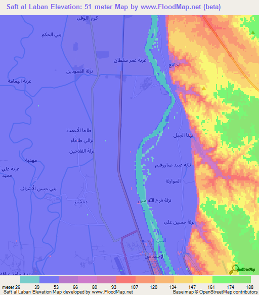 Saft al Laban,Egypt Elevation Map