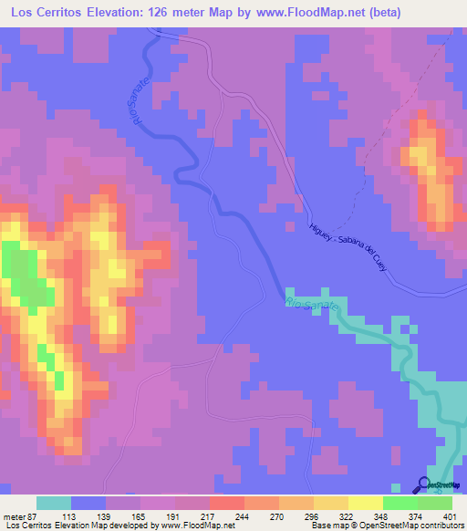 Los Cerritos,Dominican Republic Elevation Map