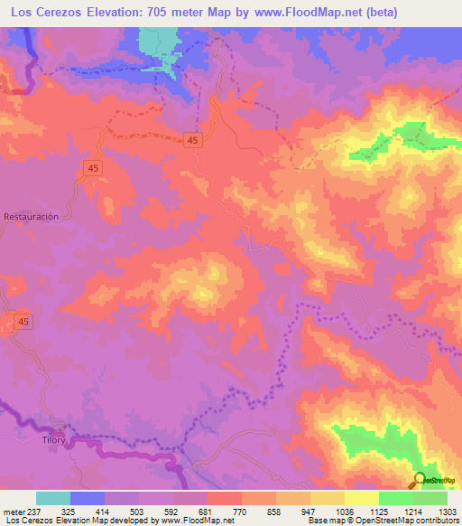 Los Cerezos,Dominican Republic Elevation Map