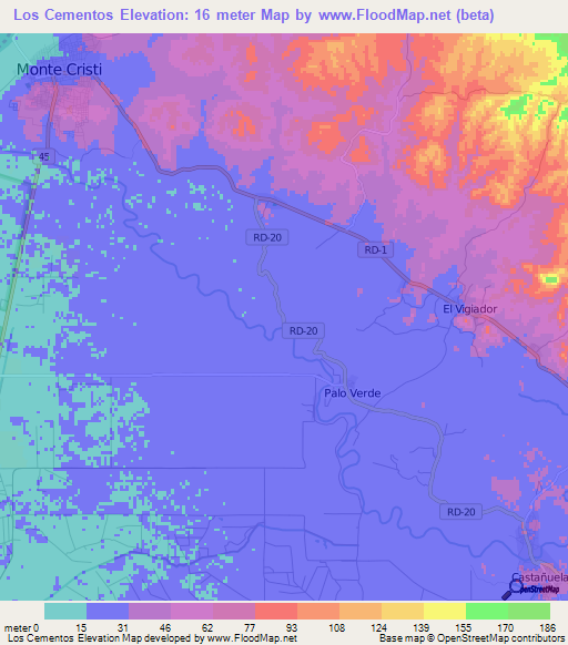 Los Cementos,Dominican Republic Elevation Map