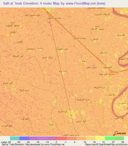 Saft al `Inab,Egypt Elevation Map