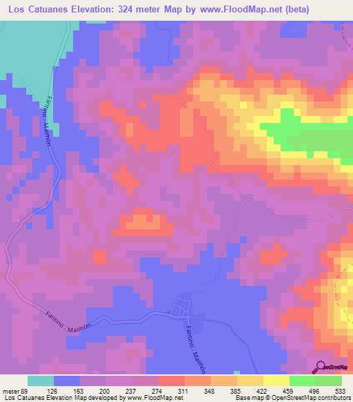 Los Catuanes,Dominican Republic Elevation Map