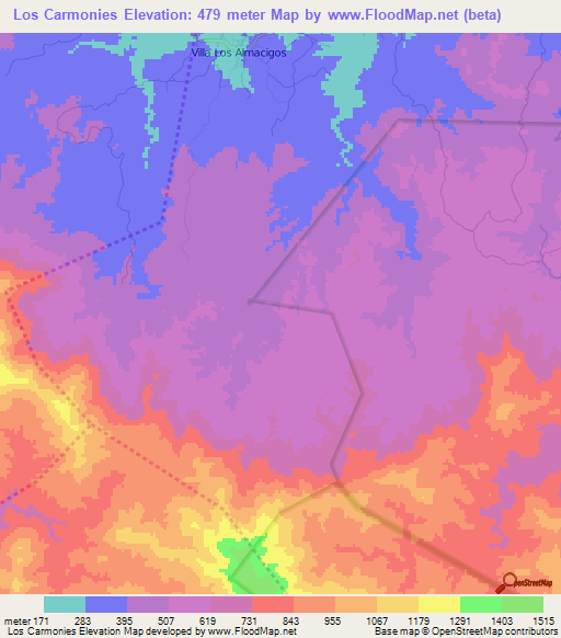 Los Carmonies,Dominican Republic Elevation Map