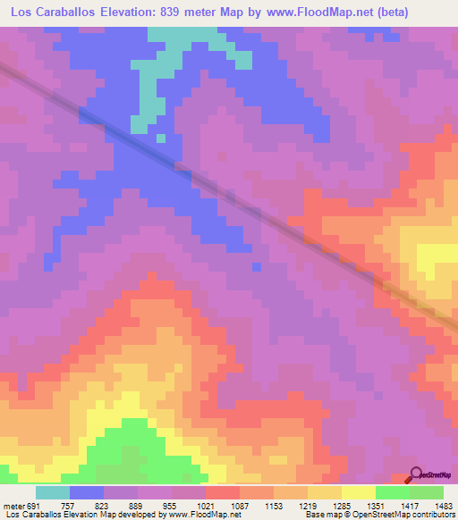 Los Caraballos,Dominican Republic Elevation Map