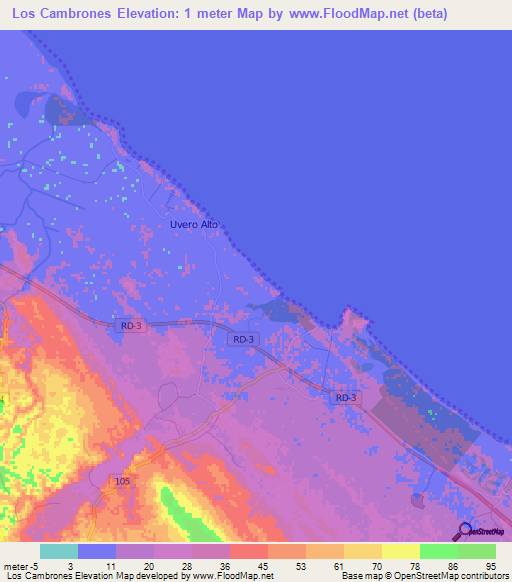 Los Cambrones,Dominican Republic Elevation Map