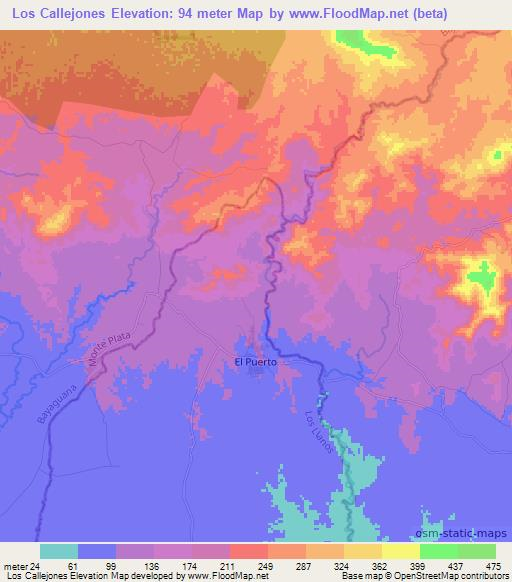 Los Callejones,Dominican Republic Elevation Map