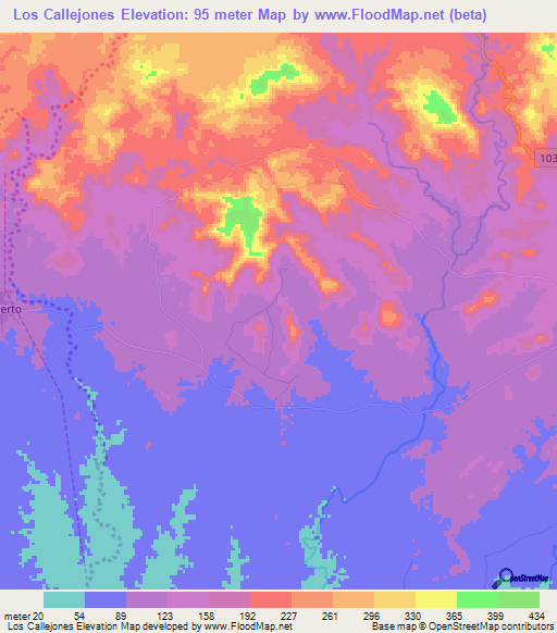 Los Callejones,Dominican Republic Elevation Map