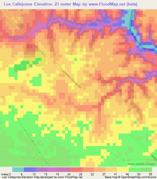 Los Callejones,Dominican Republic Elevation Map