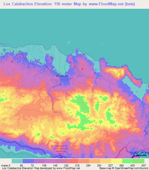 Los Calabacitos,Dominican Republic Elevation Map