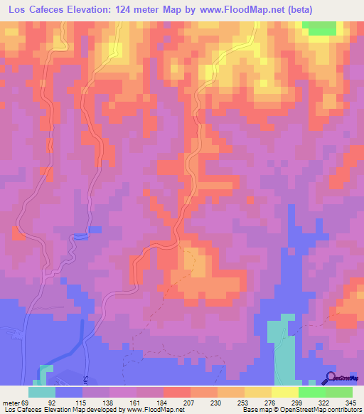 Los Cafeces,Dominican Republic Elevation Map