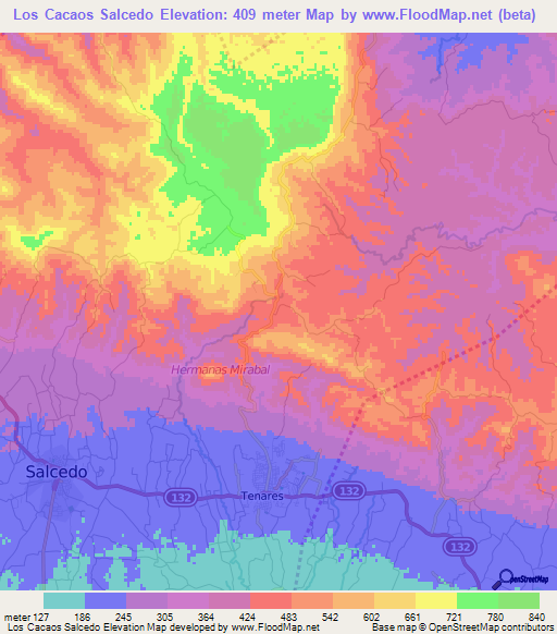 Los Cacaos Salcedo,Dominican Republic Elevation Map