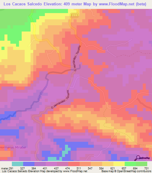 Los Cacaos Salcedo,Dominican Republic Elevation Map