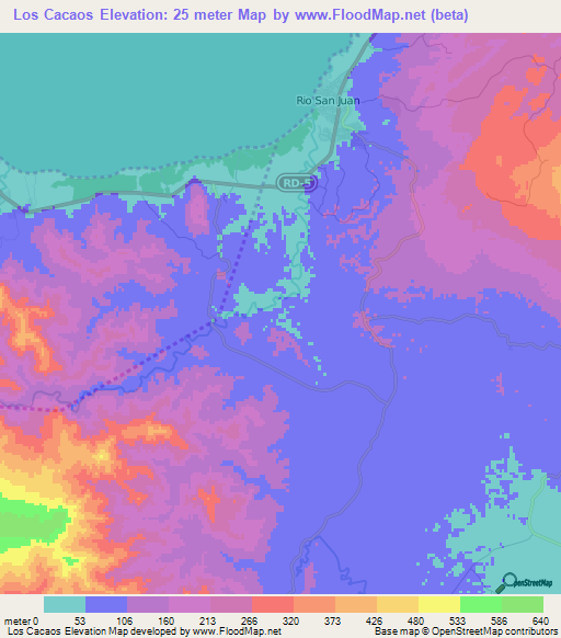 Los Cacaos,Dominican Republic Elevation Map