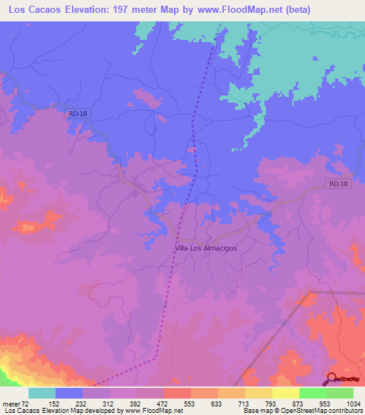 Los Cacaos,Dominican Republic Elevation Map