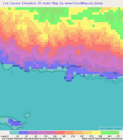 Los Cacaos,Dominican Republic Elevation Map