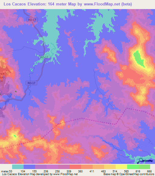 Los Cacaos,Dominican Republic Elevation Map