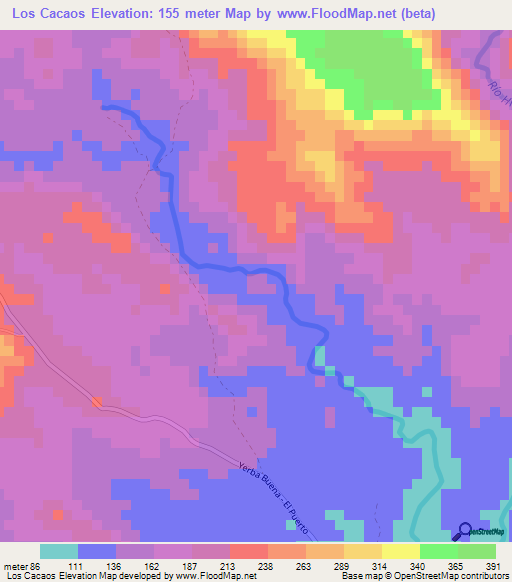 Los Cacaos,Dominican Republic Elevation Map