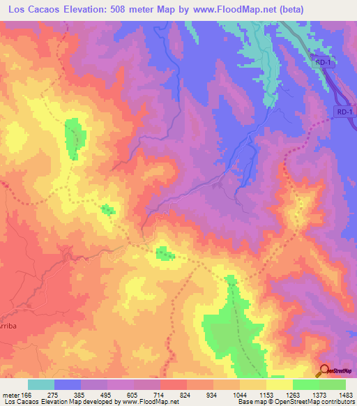 Los Cacaos,Dominican Republic Elevation Map