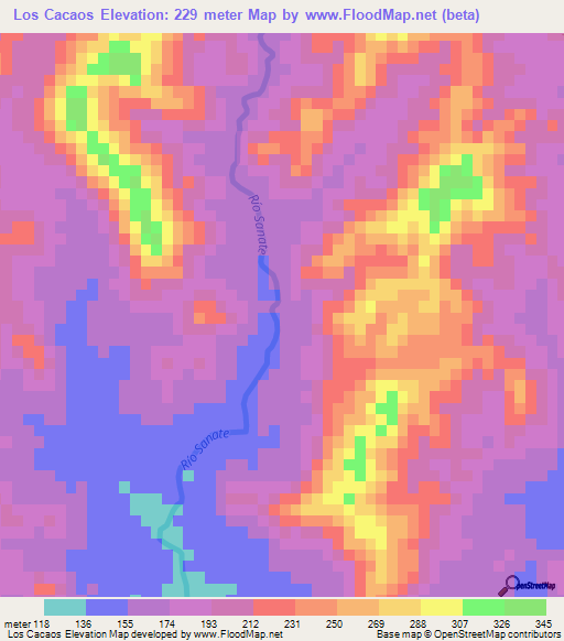 Los Cacaos,Dominican Republic Elevation Map