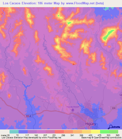 Los Cacaos,Dominican Republic Elevation Map