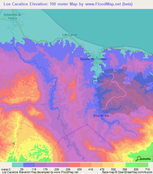 Los Cacaitos,Dominican Republic Elevation Map