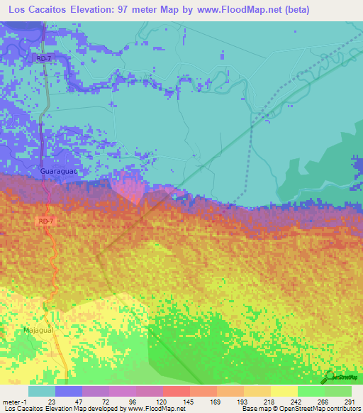 Los Cacaitos,Dominican Republic Elevation Map