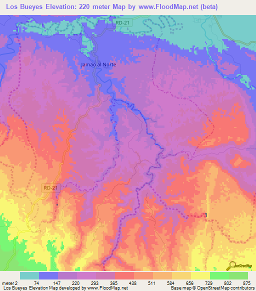 Los Bueyes,Dominican Republic Elevation Map