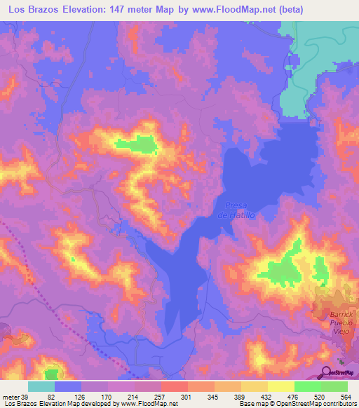 Los Brazos,Dominican Republic Elevation Map