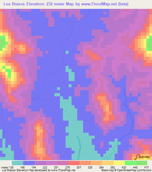 Los Brazos,Dominican Republic Elevation Map