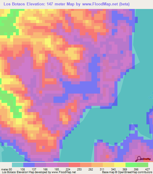 Los Botaos,Dominican Republic Elevation Map