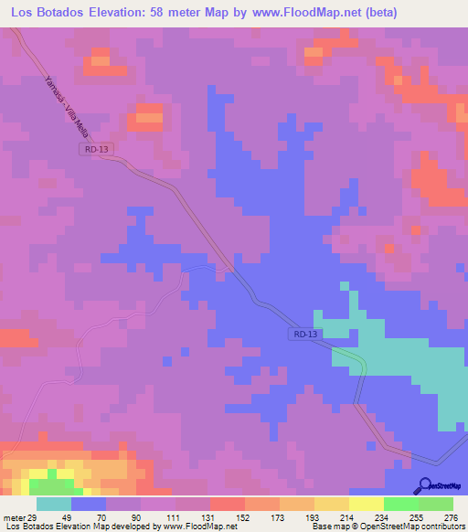 Los Botados,Dominican Republic Elevation Map