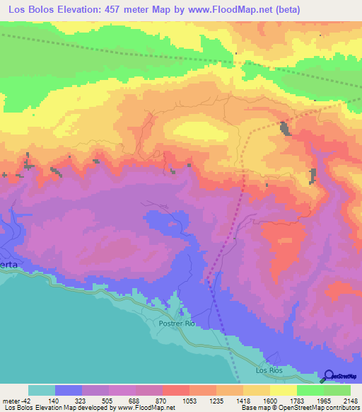 Los Bolos,Dominican Republic Elevation Map